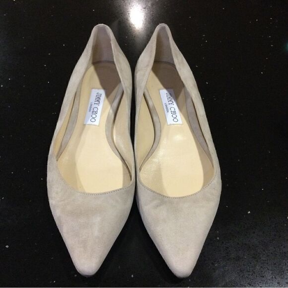 JIMMY CHOO Natural Romy Suede Ballet Flats - Picture 1 of 7